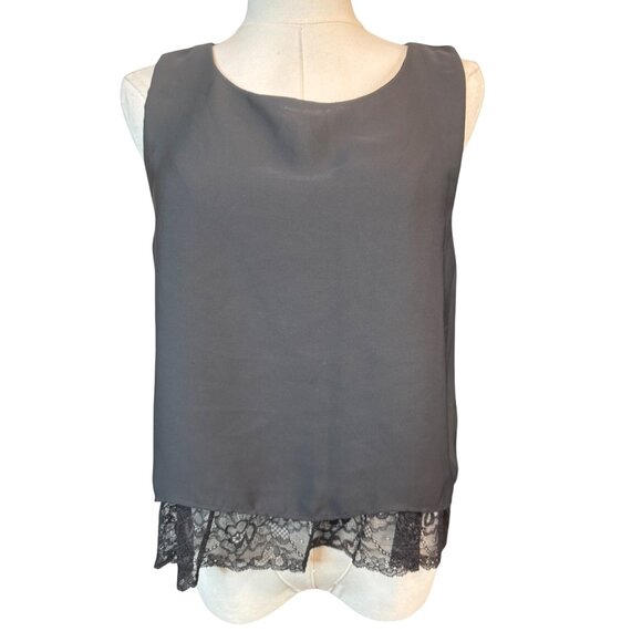 2/$30 Zara M Basic Collection Black Sleeveless Top With Lace Hem - Picture 5 of 12